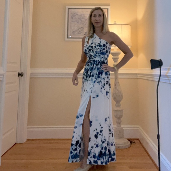 Made with Love Blue and White One-Shoulder Dress | M | NWT - Picture 3 of 9